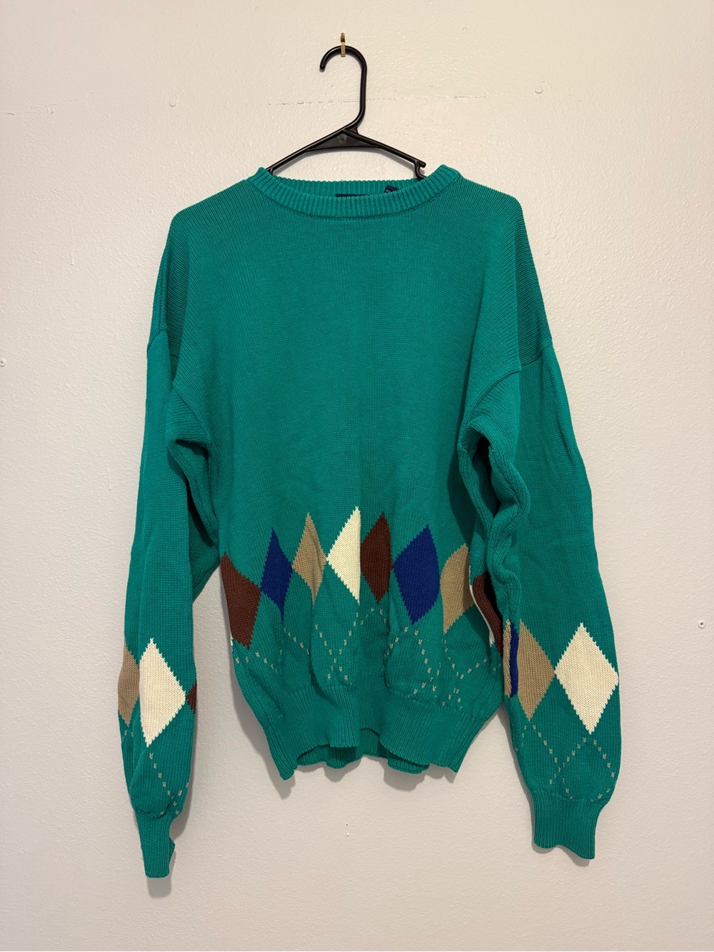 Men's Teal Argyle Crewneck Sweater